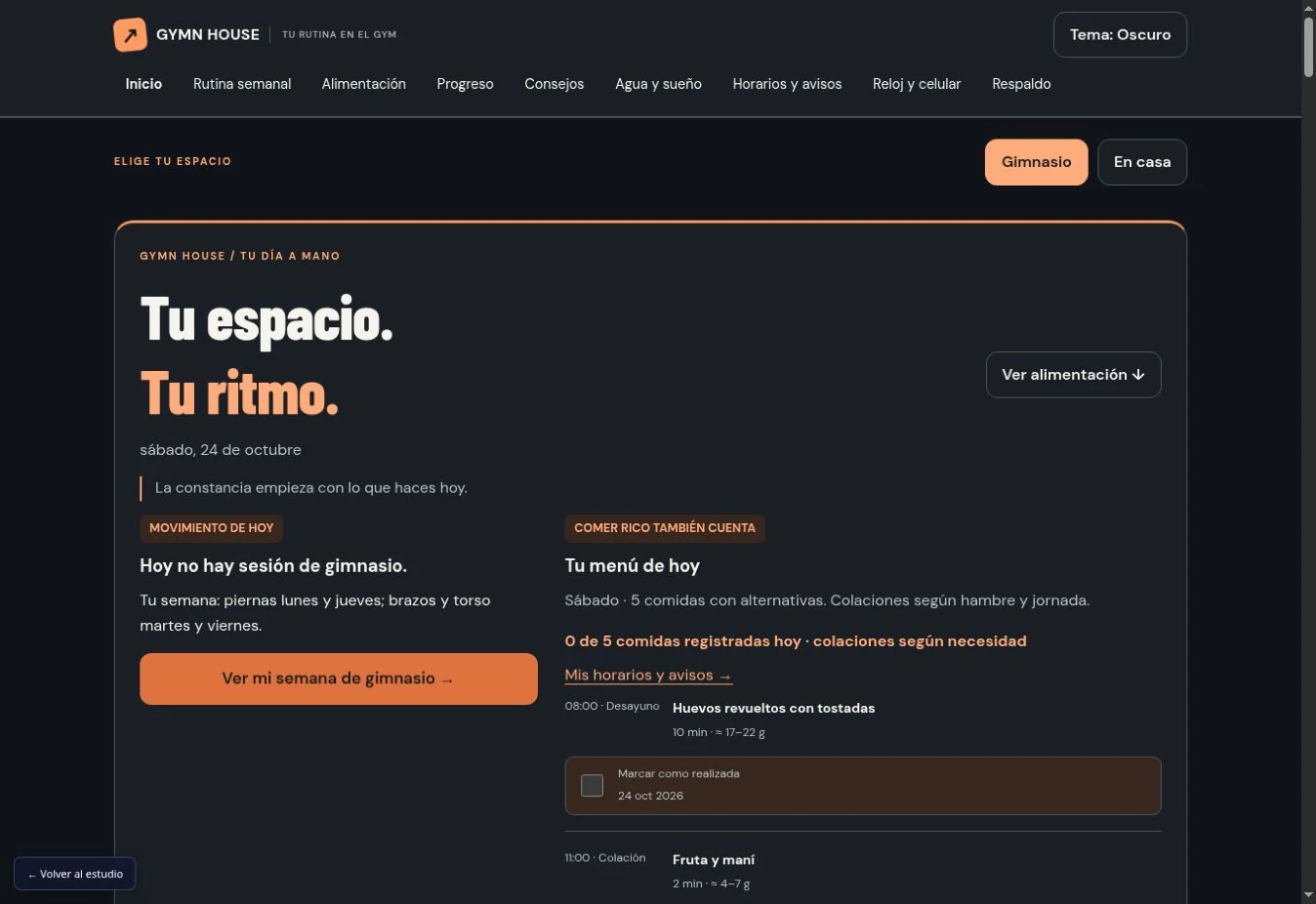 Aplicación Gymn House para organizar rutinas y hábitos